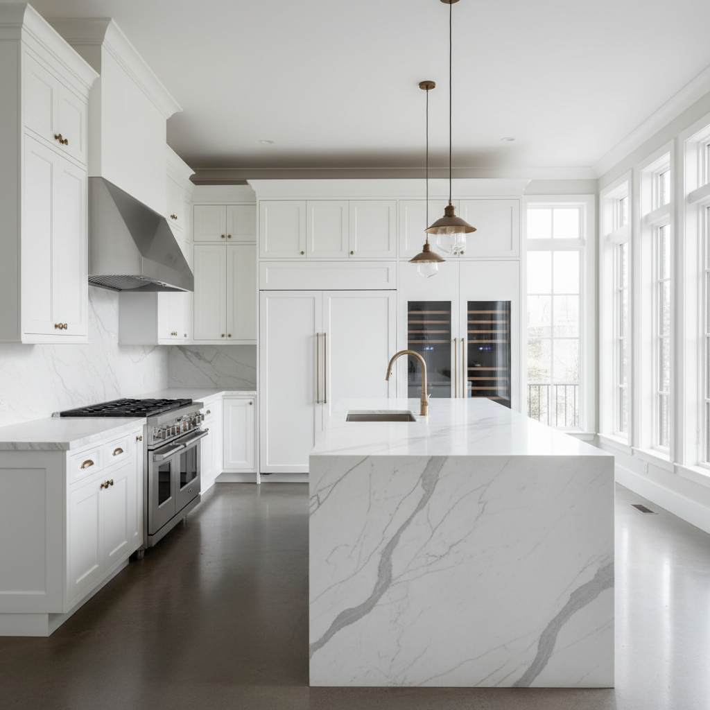 Luxury kitchen with Thermador-style refrigerator and range